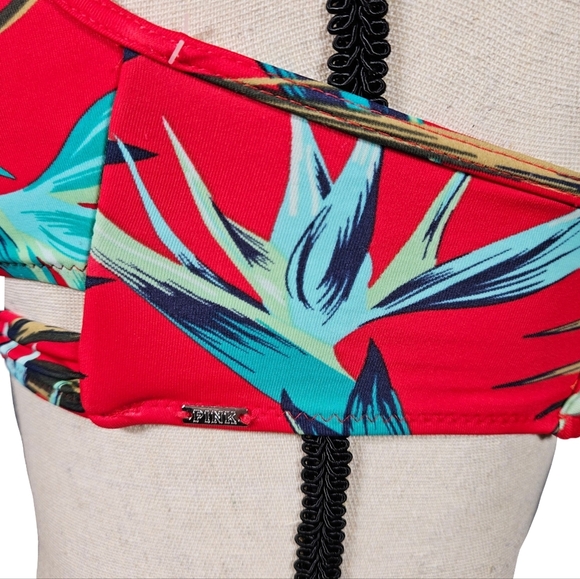 PINK By Victoria's Secret Wrap Front Bikini Top, Red Tropical, Small - Picture 4 of 14